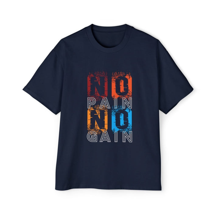 Heavy Oversized Tee - No Pain No Gain Fitness Shirt - Navy - S - Heavy Oversized Tee - No Pain No Gain Fitness Shirt - Tatoo Tee
