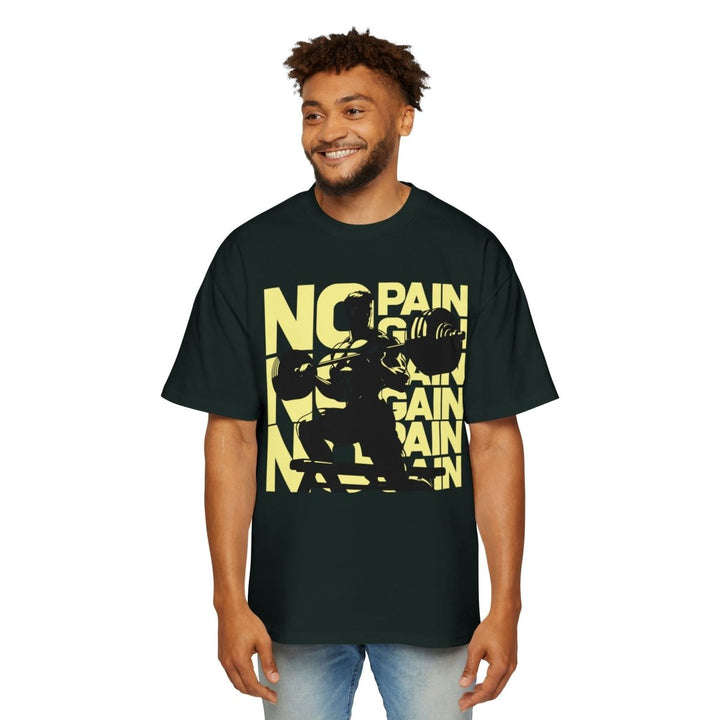 Heavy Oversized Tee - No Pain No Gain Fitness Shirt - Pine Green - S - Heavy Oversized Tee - No Pain No Gain Fitness Shirt - Tatoo Tee
