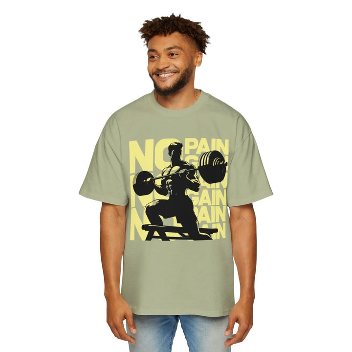 Heavy Oversized Tee - No Pain No Gain Fitness Shirt - Pistachio - S - Heavy Oversized Tee - No Pain No Gain Fitness Shirt - Tatoo Tee