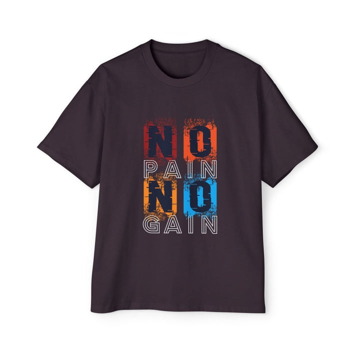 Heavy Oversized Tee - No Pain No Gain Fitness Shirt - Plum - L - Heavy Oversized Tee - No Pain No Gain Fitness Shirt - Tatoo Tee