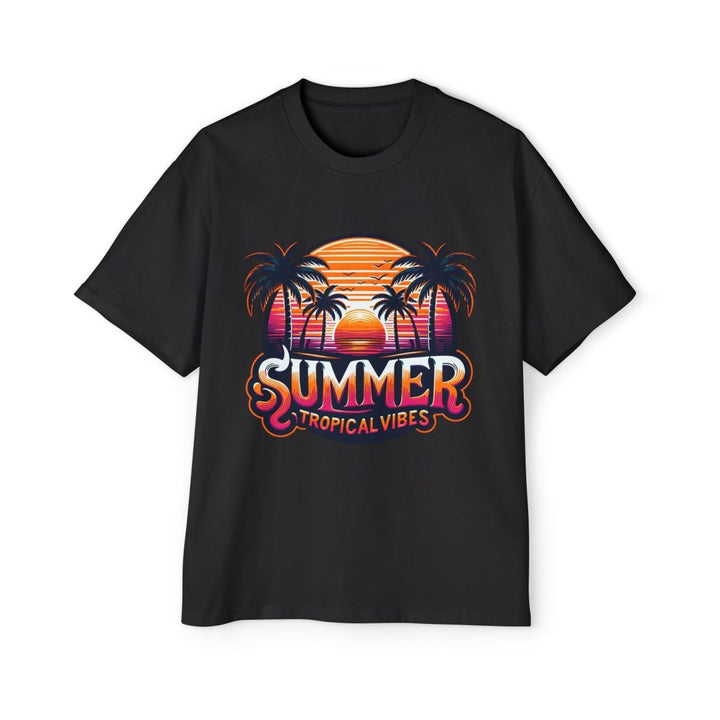 Heavy Oversized Tee - Summer Tropical Vibes Graphic T-Shirt - Black - S - Heavy Oversized Tee - Summer Tropical Vibes Graphic T-Shirt - Tatoo Tee