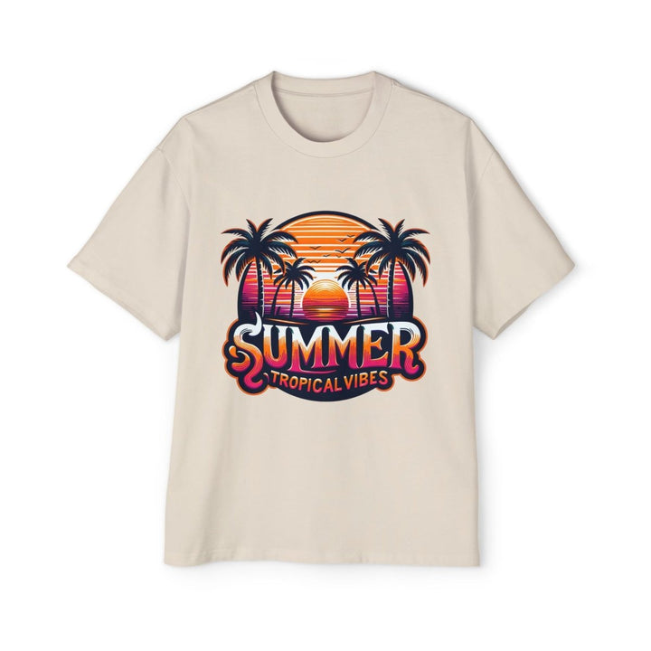 Heavy Oversized Tee - Summer Tropical Vibes Graphic T-Shirt - Ecru - S - Heavy Oversized Tee - Summer Tropical Vibes Graphic T-Shirt - Tatoo Tee