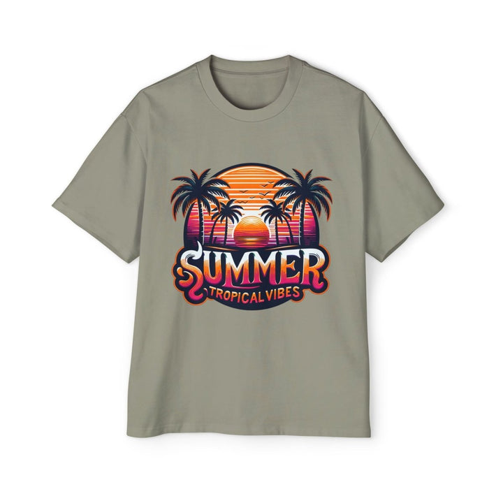 Heavy Oversized Tee - Summer Tropical Vibes Graphic T-Shirt - Eucalyptus - S - Heavy Oversized Tee - Summer Tropical Vibes Graphic T-Shirt - Tatoo Tee
