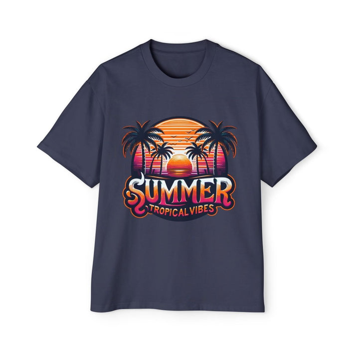 Heavy Oversized Tee - Summer Tropical Vibes Graphic T-Shirt - Midnight Blue - S - Heavy Oversized Tee - Summer Tropical Vibes Graphic T-Shirt - Tatoo Tee