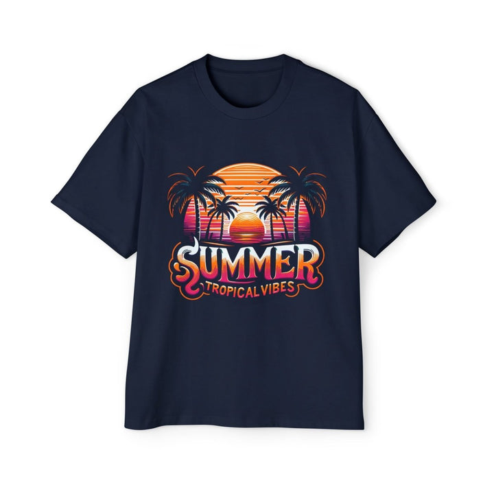 Heavy Oversized Tee - Summer Tropical Vibes Graphic T-Shirt - Navy - S - Heavy Oversized Tee - Summer Tropical Vibes Graphic T-Shirt - Tatoo Tee
