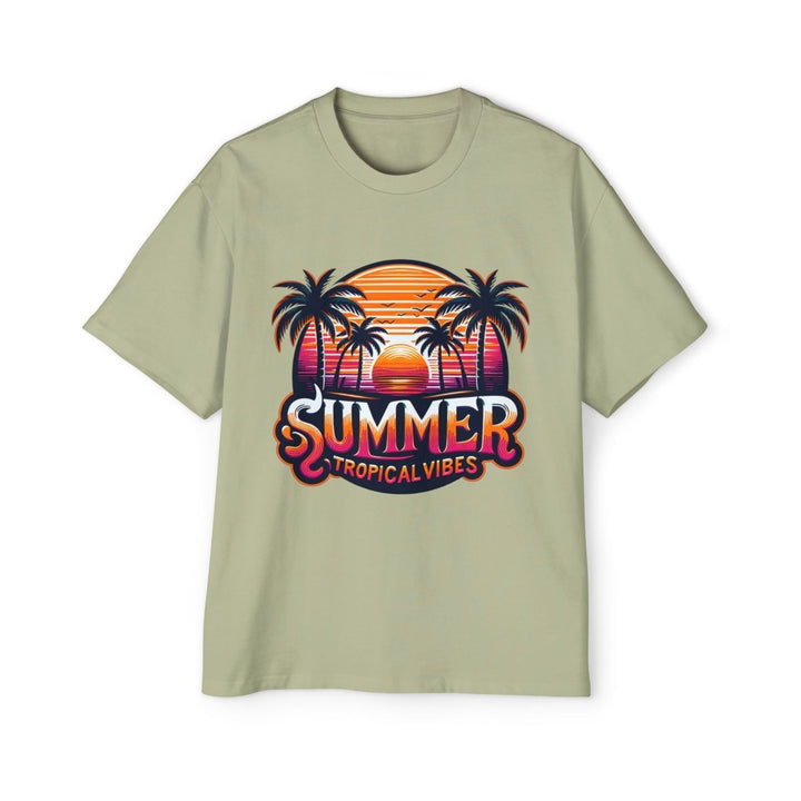 Heavy Oversized Tee - Summer Tropical Vibes Graphic T-Shirt - Pistachio - S - Heavy Oversized Tee - Summer Tropical Vibes Graphic T-Shirt - Tatoo Tee