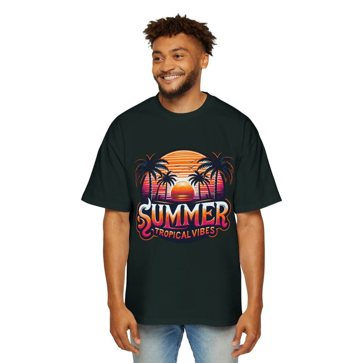 Heavy Oversized Tee - Summer Tropical Vibes Graphic T-Shirt - Plum - L - Heavy Oversized Tee - Summer Tropical Vibes Graphic T-Shirt - Tatoo Tee