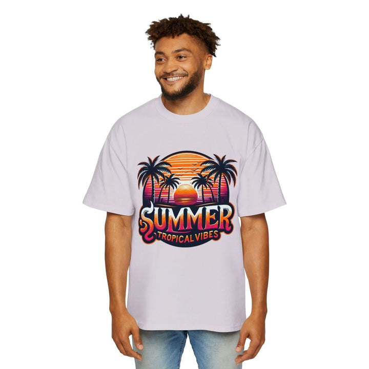 Heavy Oversized Tee - Summer Tropical Vibes Graphic T-Shirt - Plum - L - Heavy Oversized Tee - Summer Tropical Vibes Graphic T-Shirt - Tatoo Tee