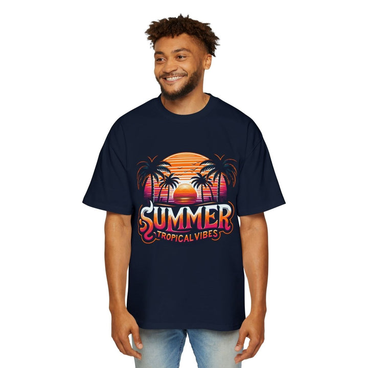 Heavy Oversized Tee - Summer Tropical Vibes Graphic T-Shirt - Plum - L - Heavy Oversized Tee - Summer Tropical Vibes Graphic T-Shirt - Tatoo Tee