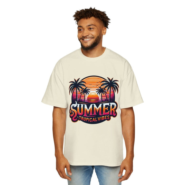 Heavy Oversized Tee - Summer Tropical Vibes Graphic T-Shirt - Plum - L - Heavy Oversized Tee - Summer Tropical Vibes Graphic T-Shirt - Tatoo Tee