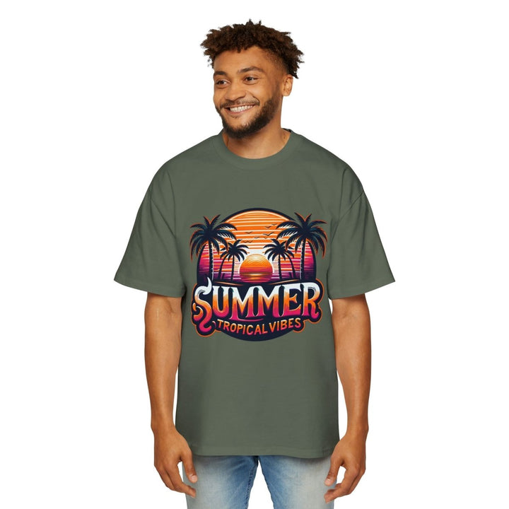 Heavy Oversized Tee - Summer Tropical Vibes Graphic T-Shirt - Plum - L - Heavy Oversized Tee - Summer Tropical Vibes Graphic T-Shirt - Tatoo Tee