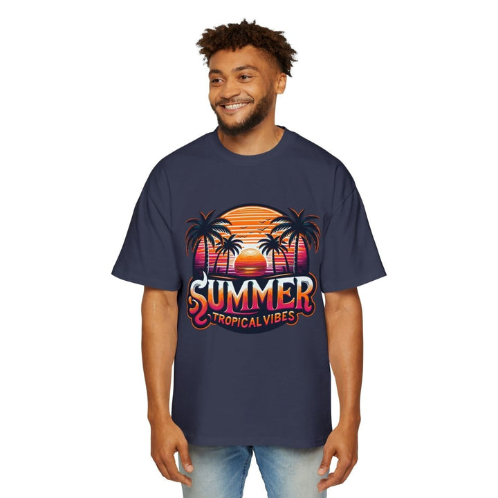 Heavy Oversized Tee - Summer Tropical Vibes Graphic T-Shirt - Plum - L - Heavy Oversized Tee - Summer Tropical Vibes Graphic T-Shirt - Tatoo Tee