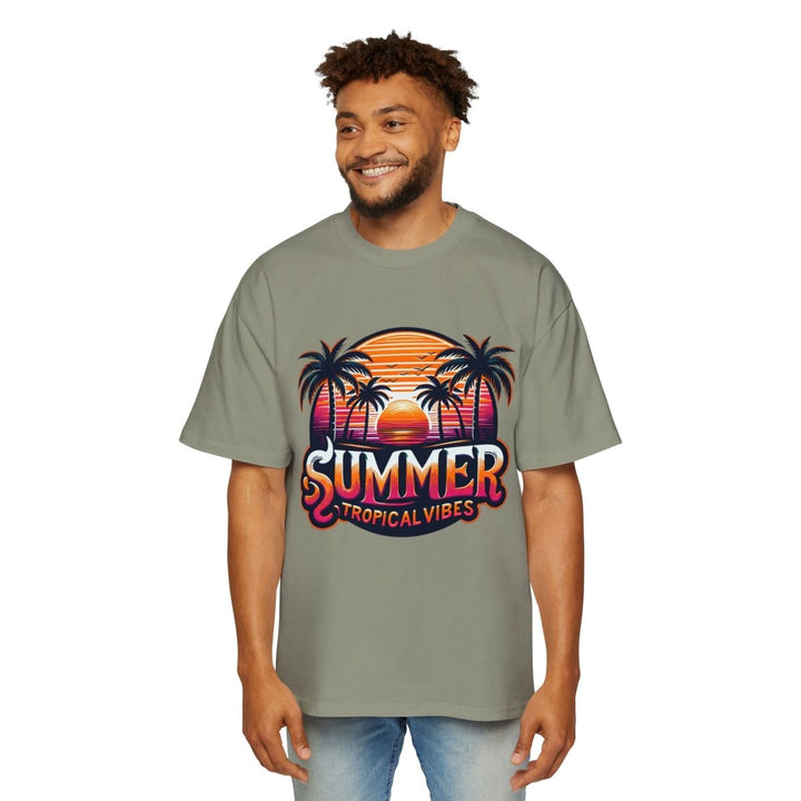 Heavy Oversized Tee - Summer Tropical Vibes Graphic T-Shirt - Plum - L - Heavy Oversized Tee - Summer Tropical Vibes Graphic T-Shirt - Tatoo Tee