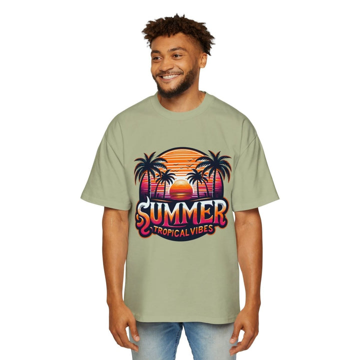 Heavy Oversized Tee - Summer Tropical Vibes Graphic T-Shirt - Plum - L - Heavy Oversized Tee - Summer Tropical Vibes Graphic T-Shirt - Tatoo Tee