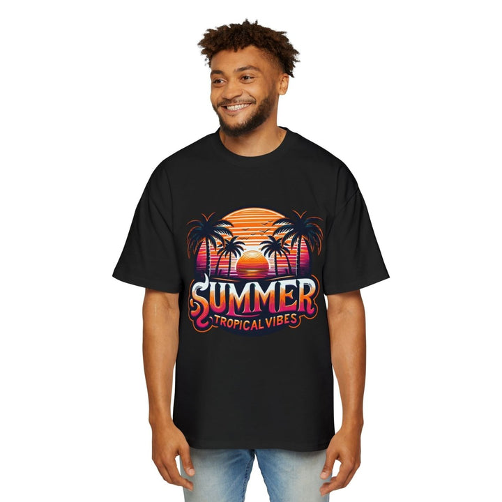 Heavy Oversized Tee - Summer Tropical Vibes Graphic T-Shirt - Plum - L - Heavy Oversized Tee - Summer Tropical Vibes Graphic T-Shirt - Tatoo Tee