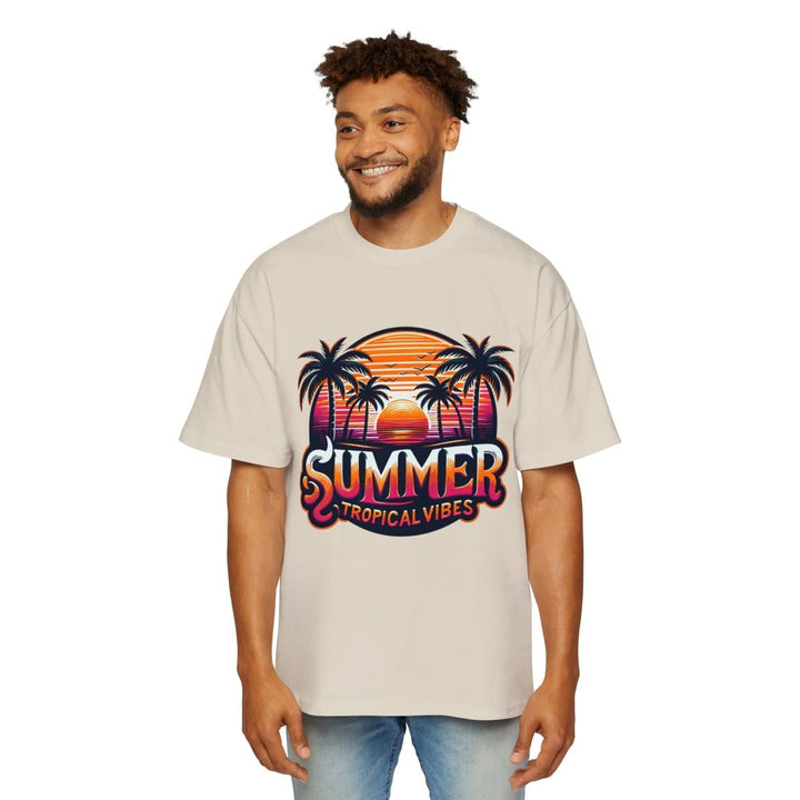 Heavy Oversized Tee - Summer Tropical Vibes Graphic T-Shirt - Plum - L - Heavy Oversized Tee - Summer Tropical Vibes Graphic T-Shirt - Tatoo Tee