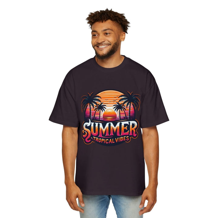 Heavy Oversized Tee - Summer Tropical Vibes Graphic T-Shirt - Plum - L - Heavy Oversized Tee - Summer Tropical Vibes Graphic T-Shirt - Tatoo Tee