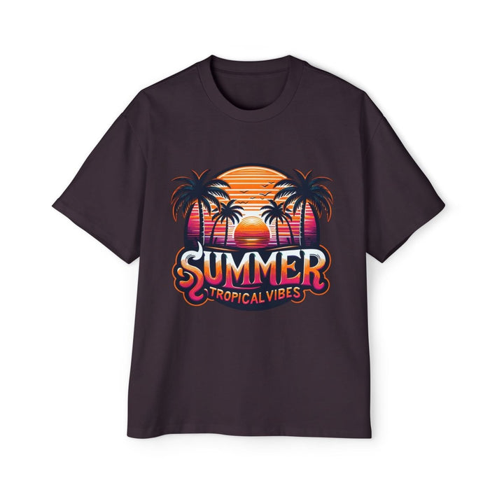 Heavy Oversized Tee - Summer Tropical Vibes Graphic T-Shirt - Plum - L - Heavy Oversized Tee - Summer Tropical Vibes Graphic T-Shirt - Tatoo Tee