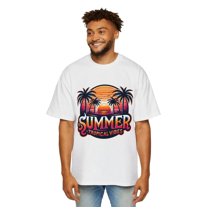 Heavy Oversized Tee - Summer Tropical Vibes Graphic T-Shirt - White - S - Heavy Oversized Tee - Summer Tropical Vibes Graphic T-Shirt - Tatoo Tee