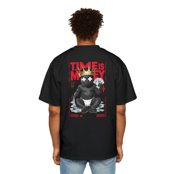 Heavy Oversized Tee - 'Time Is Money' Graphic Tee for Trendy Streetwear Lovers - Plum - L - Heavy Oversized Tee - 'Time Is Money' Graphic Tee for Trendy Streetwear Lovers - Tatoo Tee