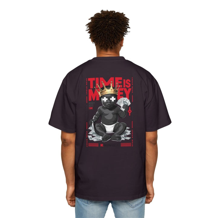 Heavy Oversized Tee - 'Time Is Money' Graphic Tee for Trendy Streetwear Lovers - Plum - L - Heavy Oversized Tee - 'Time Is Money' Graphic Tee for Trendy Streetwear Lovers - Tatoo Tee