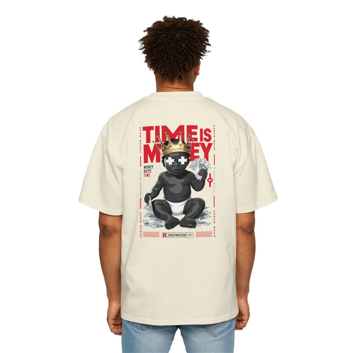 Heavy Oversized Tee - 'Time Is Money' Graphic Tee for Trendy Streetwear Lovers - Plum - L - Heavy Oversized Tee - 'Time Is Money' Graphic Tee for Trendy Streetwear Lovers - Tatoo Tee