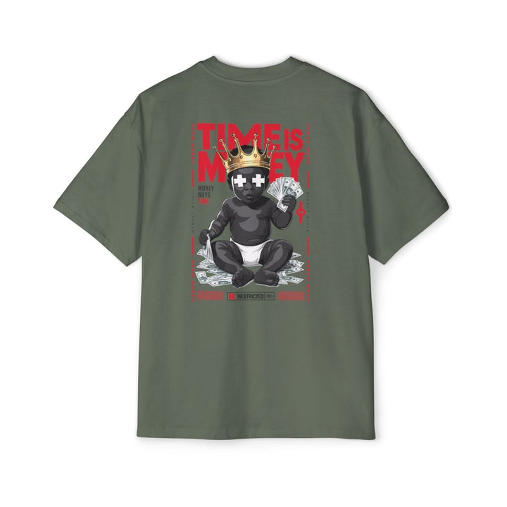 Heavy Oversized Tee - 'Time Is Money' Graphic Tee for Trendy Streetwear Lovers - Plum - L - Heavy Oversized Tee - 'Time Is Money' Graphic Tee for Trendy Streetwear Lovers - Tatoo Tee