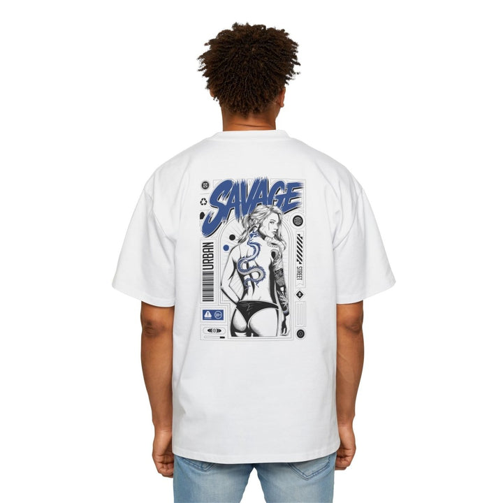Heavy Oversized Tee with 'SAVAGE' Graphic - Streetwear Vibe - White - S - Heavy Oversized Tee with 'SAVAGE' Graphic - Streetwear Vibe - Tatoo Tee