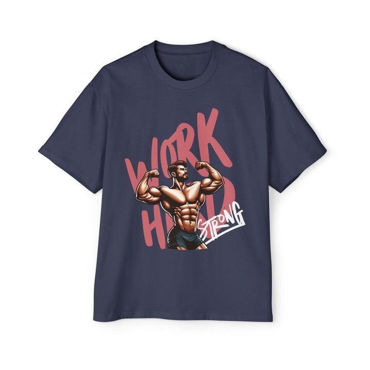 Heavy Oversized Tee – 'Work Hard, Stay Strong' Fitness Shirt - Midnight Blue - S - Heavy Oversized Tee – 'Work Hard, Stay Strong' Fitness Shirt - Tatoo Tee