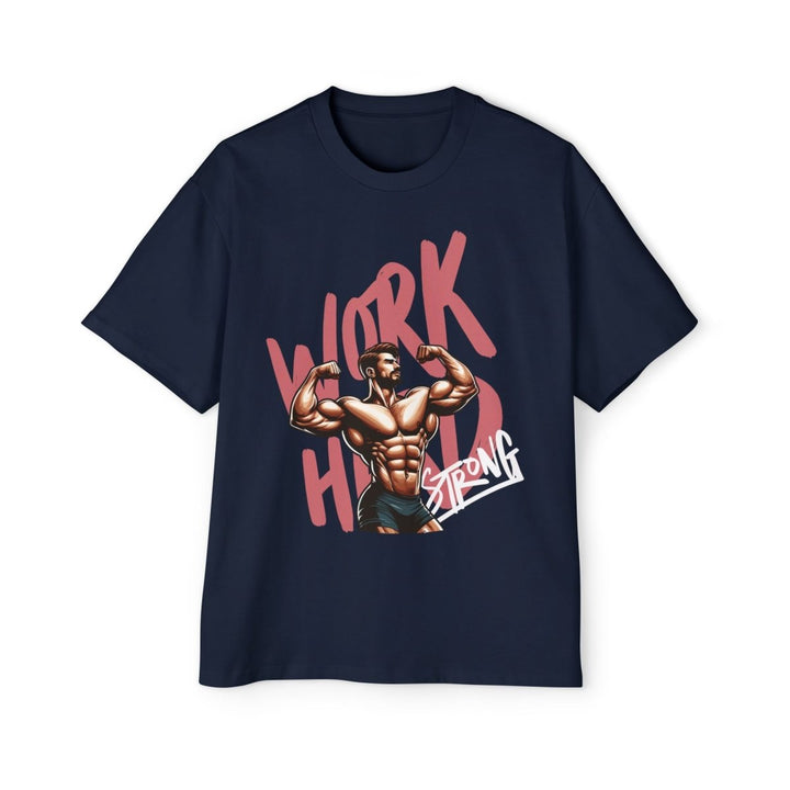 Heavy Oversized Tee – 'Work Hard, Stay Strong' Fitness Shirt - Navy - S - Heavy Oversized Tee – 'Work Hard, Stay Strong' Fitness Shirt - Tatoo Tee
