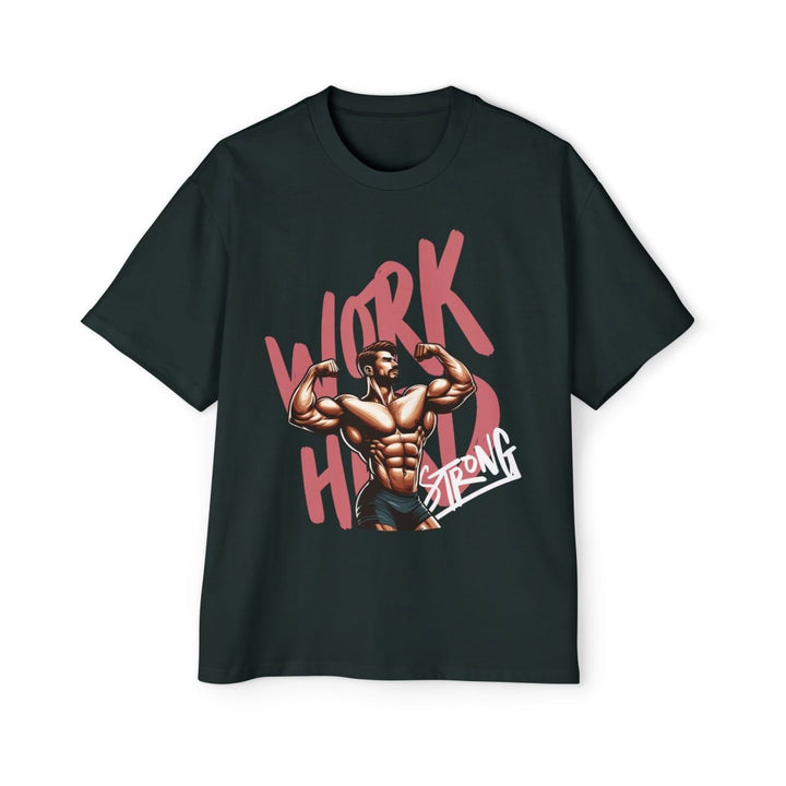 Heavy Oversized Tee – 'Work Hard, Stay Strong' Fitness Shirt - Pine Green - S - Heavy Oversized Tee – 'Work Hard, Stay Strong' Fitness Shirt - Tatoo Tee