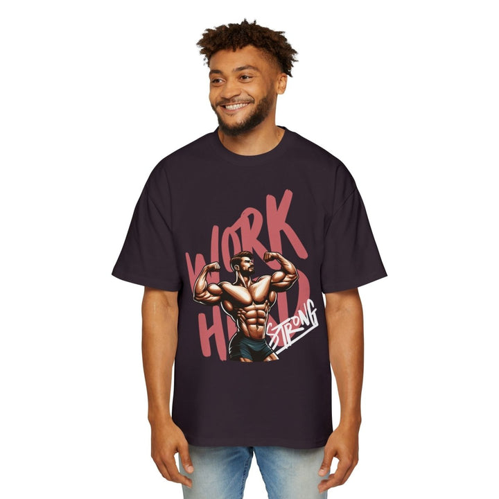 Heavy Oversized Tee – 'Work Hard, Stay Strong' Fitness Shirt - Plum - L - Heavy Oversized Tee – 'Work Hard, Stay Strong' Fitness Shirt - Tatoo Tee