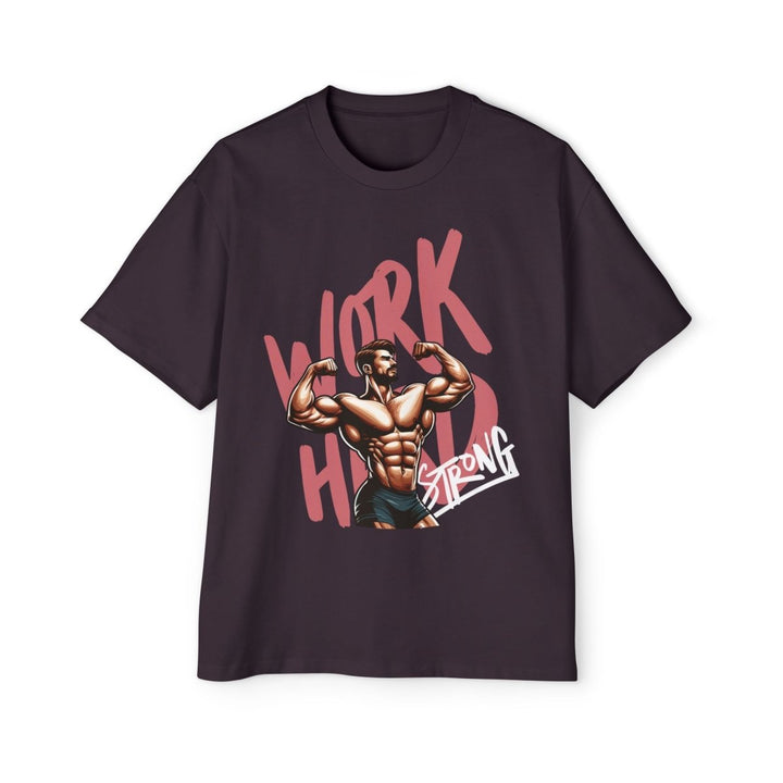 Heavy Oversized Tee – 'Work Hard, Stay Strong' Fitness Shirt - Plum - L - Heavy Oversized Tee – 'Work Hard, Stay Strong' Fitness Shirt - Tatoo Tee