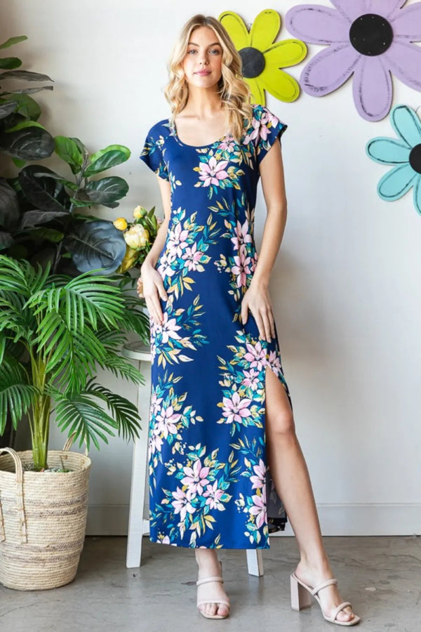 Heimish Full Size Floral Short Sleeve Slit Dress - Navy Multi - S - a0ded07c - 247f - 4f89 - a5eb - c9fc4de0efcb - Max - Tatoo Tee