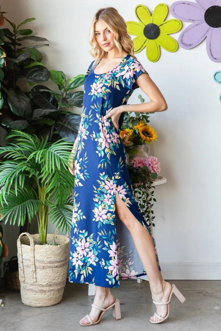 Heimish Full Size Floral Short Sleeve Slit Dress - Navy Multi - S - 513dfe87 - 6d96 - 489a - 8772 - 34cb74fdc854 - Max - Tatoo Tee