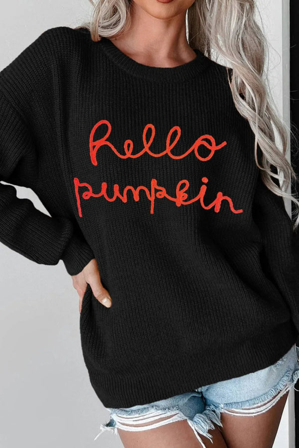 HELLO PUMPKIN Round Neck Long Sleeve Sweater - Black - S - ca372587 - 72db - 4518 - 991d - 5abcd66bf47b - Max - Tatoo Tee