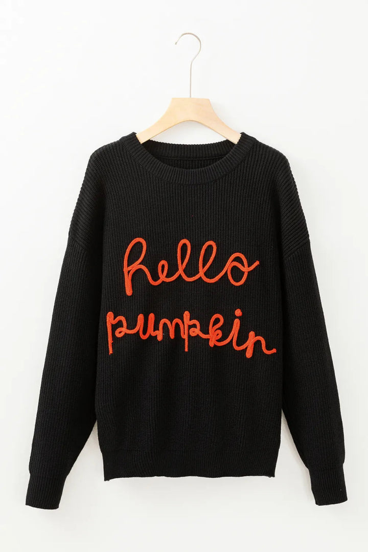 HELLO PUMPKIN Round Neck Long Sleeve Sweater - Black - S - 9fd66ff1 - 136f - 4164 - a372 - 7448e35a3e12 - Max - Tatoo Tee