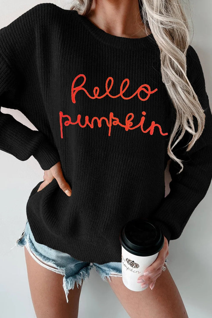 HELLO PUMPKIN Round Neck Long Sleeve Sweater - Black - S - 77ea82a1 - 1007 - 4ed4 - b534 - aff4796dffcf - Max - Tatoo Tee