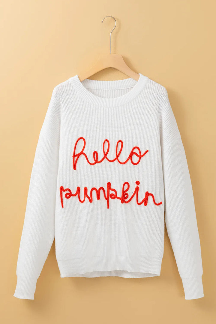 HELLO PUMPKIN Round Neck Long Sleeve Sweater - White - S - 48ff21b7 - bbd4 - 4737 - 8b80 - 3b3eed8ce45f - Max - Tatoo Tee