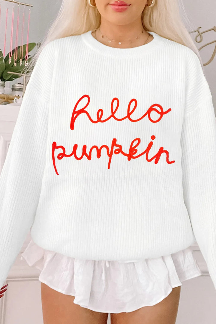 HELLO PUMPKIN Round Neck Long Sleeve Sweater - White - S - 784abe08 - 213f - 4967 - 82fd - 22ff8e8d49bb - Max - Tatoo Tee