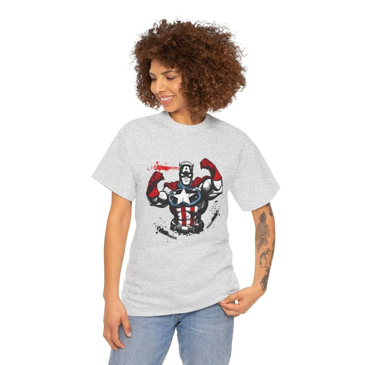 Heroic Unisex Heavy Cotton Tee - Muscular Design for Comic Fans - Ash - S - Heroic Unisex Heavy Cotton Tee - Muscular Design for Comic Fans - Tatoo Tee