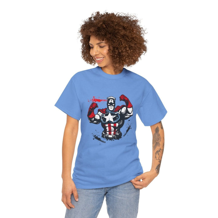 Heroic Unisex Heavy Cotton Tee - Muscular Design for Comic Fans - Carolina Blue - S - Heroic Unisex Heavy Cotton Tee - Muscular Design for Comic Fans - Tatoo Tee