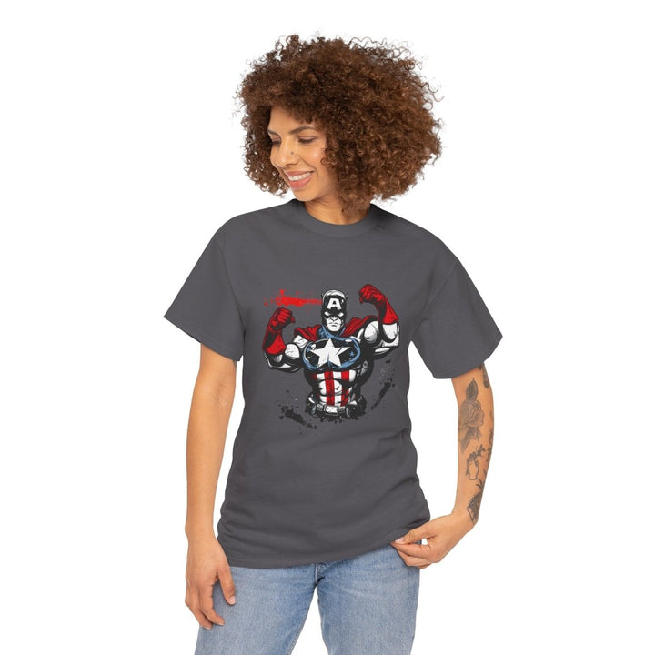 Heroic Unisex Heavy Cotton Tee - Muscular Design for Comic Fans - Charcoal - S - Heroic Unisex Heavy Cotton Tee - Muscular Design for Comic Fans - Tatoo Tee