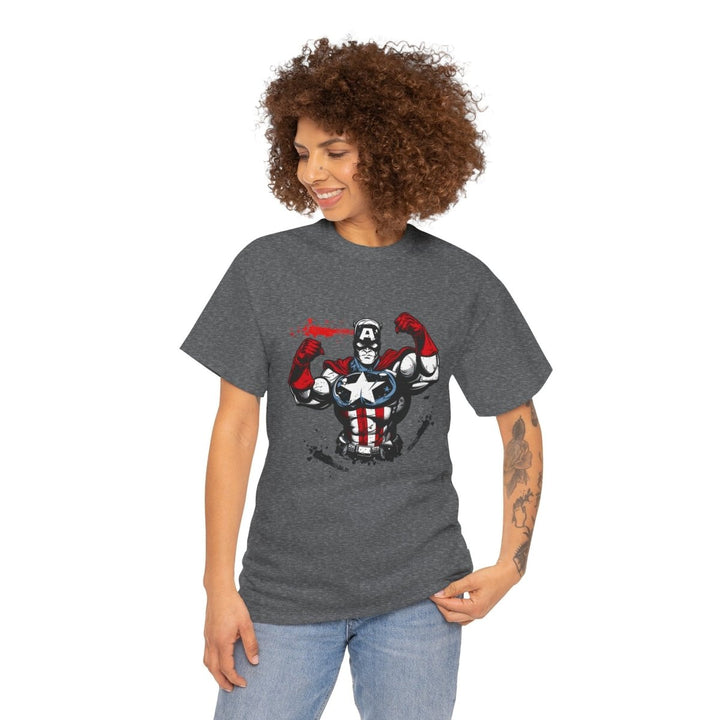 Heroic Unisex Heavy Cotton Tee - Muscular Design for Comic Fans - Graphite Heather - S - Heroic Unisex Heavy Cotton Tee - Muscular Design for Comic Fans - Tatoo Tee