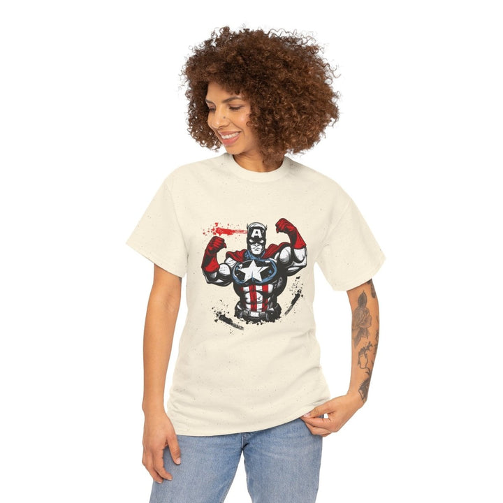 Heroic Unisex Heavy Cotton Tee - Muscular Design for Comic Fans - Natural - S - Heroic Unisex Heavy Cotton Tee - Muscular Design for Comic Fans - Tatoo Tee