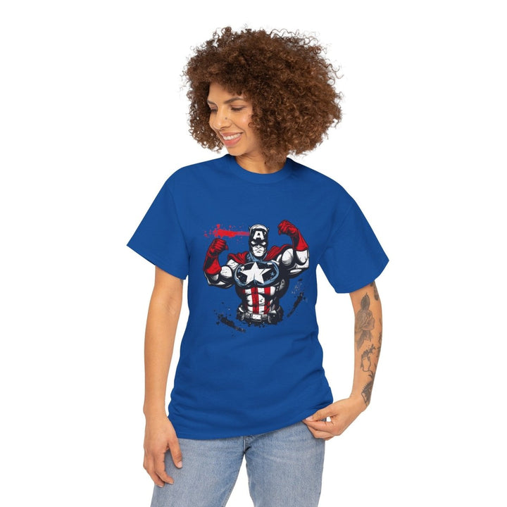 Heroic Unisex Heavy Cotton Tee - Muscular Design for Comic Fans - Royal - S - Heroic Unisex Heavy Cotton Tee - Muscular Design for Comic Fans - Tatoo Tee