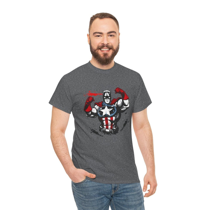 Heroic Unisex Heavy Cotton Tee - Muscular Design for Comic Fans - Royal - S - Heroic Unisex Heavy Cotton Tee - Muscular Design for Comic Fans - Tatoo Tee