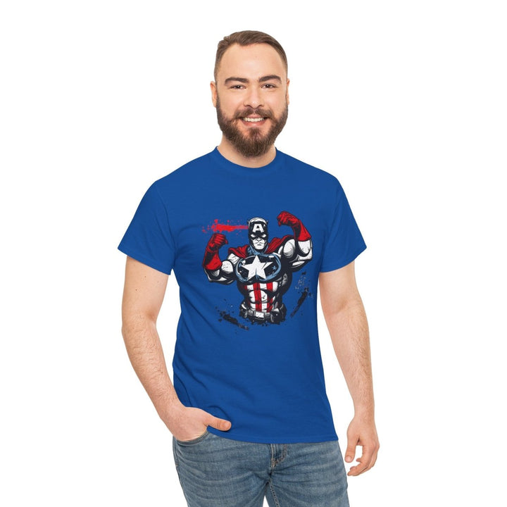 Heroic Unisex Heavy Cotton Tee - Muscular Design for Comic Fans - Royal - S - Heroic Unisex Heavy Cotton Tee - Muscular Design for Comic Fans - Tatoo Tee