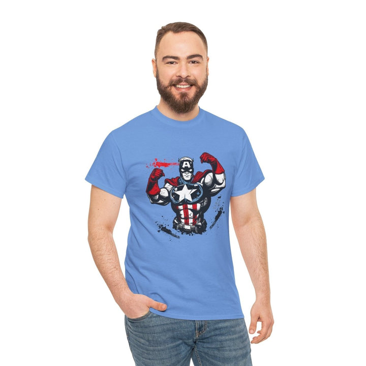 Heroic Unisex Heavy Cotton Tee - Muscular Design for Comic Fans - Royal - S - Heroic Unisex Heavy Cotton Tee - Muscular Design for Comic Fans - Tatoo Tee