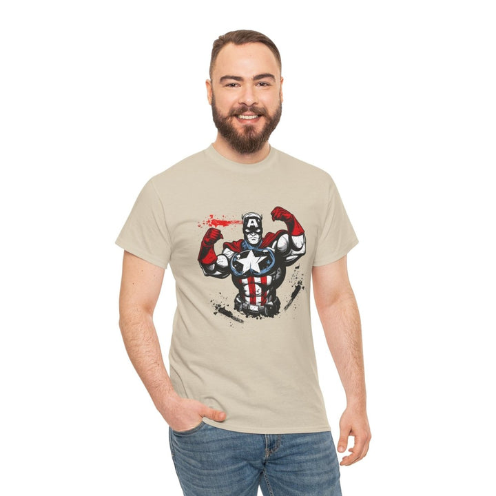 Heroic Unisex Heavy Cotton Tee - Muscular Design for Comic Fans - Royal - S - Heroic Unisex Heavy Cotton Tee - Muscular Design for Comic Fans - Tatoo Tee